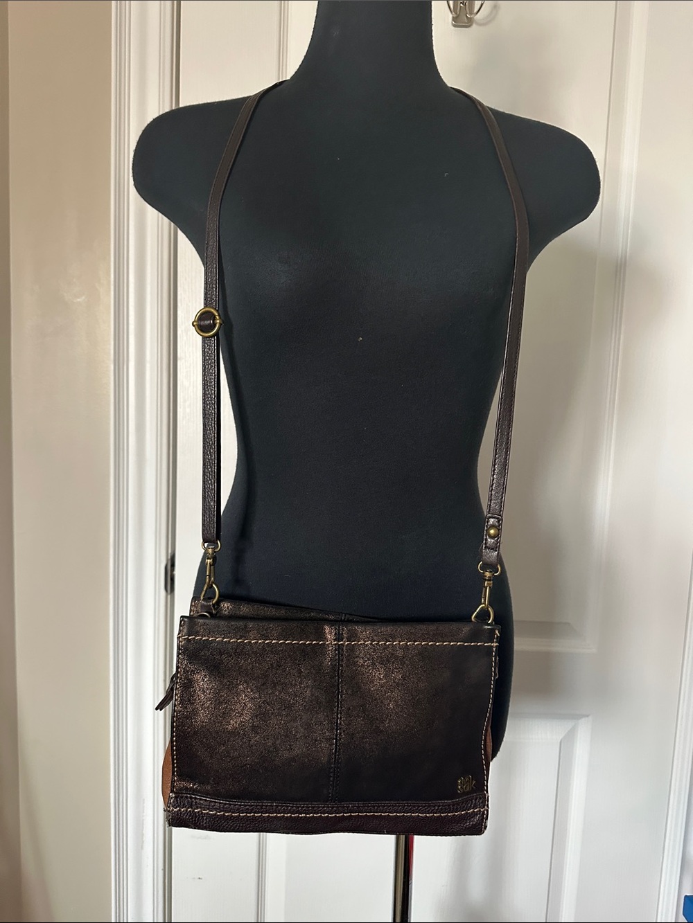 The Sak real Leather Crossbody Bag Brown Metallic mini bag two tone colour